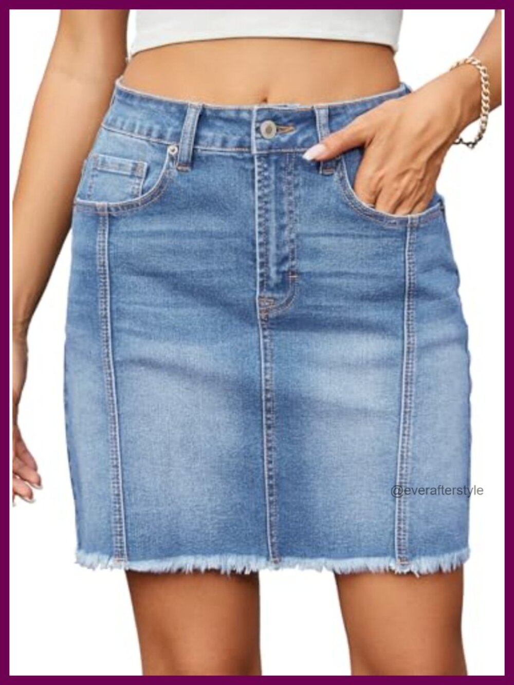 High Waist Stretch Denim Mini Skirt Raw Hem Button Down
